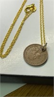 Indian head penny on gold toned chain stamped 925