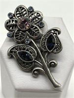 1928 Figural Floral Brooch w/ Crystal Rhinestones