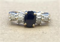 Vintage 14K Sapphire & Baguette Diamond Ring