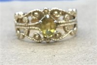 14K Fancy Work Gold Ring With Yellow Oval Stone