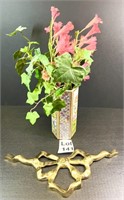 Brass Ribbon Wall Decor and Japanese Vase with