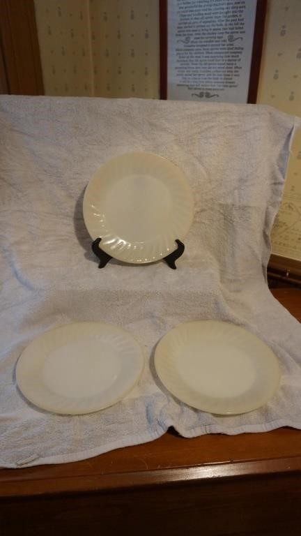 Set of Three Fire King Swirl Dinner Plates