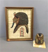King Tut Framed Papyrus & Headdress Statue