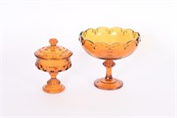 Indiana Glass Amber Kings Crown Compote Fruit Bowl