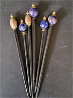 Cloisonné Bead Hair Sticks - 3 Pairs