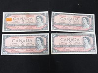 4 - Can 1954 $2 bills, circulated