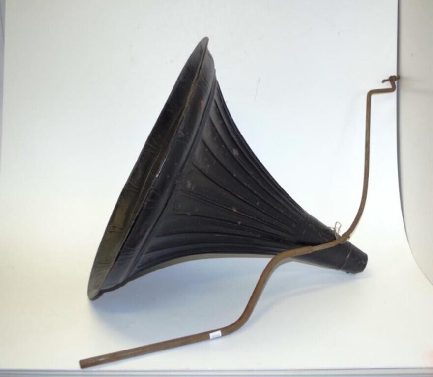 Antique phonograph horn & a 2 part crane
