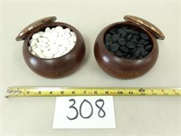 Japanese Go Stones with Wood Bowls - Glass?