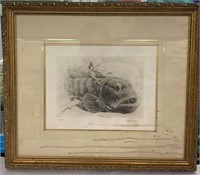 Pencil Signed And Numbered Engraving Of Fish