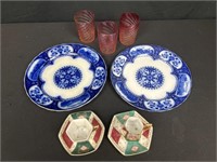 Flow blue plates with two demitasse cup, and