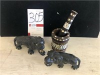 2 Ebony Lions & Mother of Pearl Mortar & Pestle