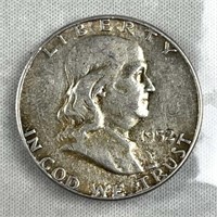 1952 Franklin Silver Half Dollar, US 50c Coin