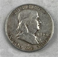 1950-D Franklin Silver Half Dollar, US 50c Coin