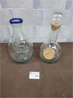 2 Handblown glass wine decanter with ice pocket