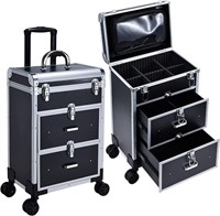 Rolling Makeup Train Case with Drawers