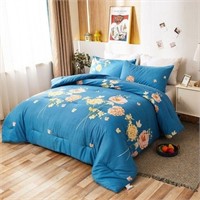 Floral Comforter Sets, Full/Queen, Blue, 3-Pieces