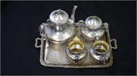 Silver tea set with salver tray.