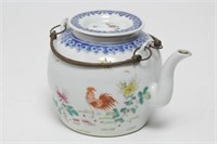 Chinese Qing Porcelain Rooster Tea Pot, Antique