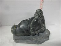 LARGE INUIT STONE CARVING WITH BASE