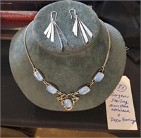 Sterling silver moonstone necklace & deco earrings