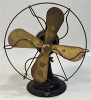 NEAT EARLY 1900'S TABLE TOP FAN - BRASS BLADES