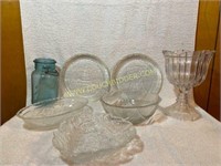 Assorted glass snack plates, bowls and more