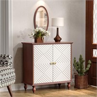 Carved Storage Cabinet  Brown & White