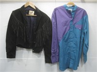 Leather Jacket W/Southwestern Shirt Largest Sz M