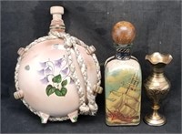 Vase & Decorative Bottle Lot Brass & Glass
