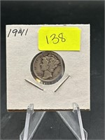 1941 90% Silver Mercury Head Dime