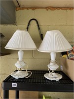 PAIR MILK GLASS LAMPS W/ SHADES