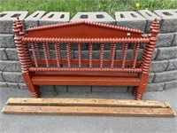 ANTIQUE PINE SPOOL BED FRAME WITH WOODEN RAILS