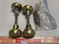 TWO SETS OF BRASS DOOR KNOBS W ANTIQUE NAILS