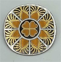 REED & BARTON DAMASCENE Heart & Sun Brooch