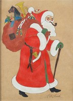 G.B. French Tempera Painting Santa Claus