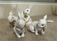 Four Resin White Mini Rabbit Figurines