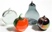 ASSORTED FIGURAL FRUIT PAPERWEIGHTS, LOT OF FOUR,