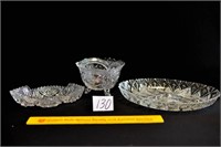 Lot of 3 Clear Glass Dishes 1 Novel Divided