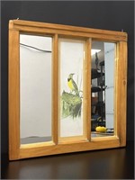 Mirror & Bird 3 Panel Wood Window Frame