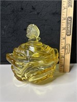 Fenton Yellow Cabbage Rose Butterfly Candy Dish