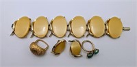 Vintage Yellow Bracelet & Earrings * Rings