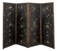 Japanned Four Panel Screen, 19th C.