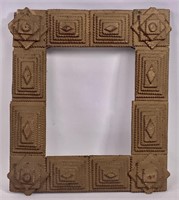 Tramp art frame, stacked molding has chip carving,