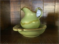 Frankoma Small Prairie Green Bowl & Pitcher 40A