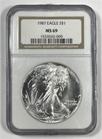 1987 Silver America Eagle NGC MS69