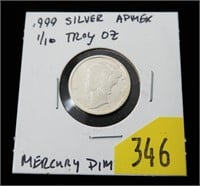 Mercury Head 1/10 Troy oz. .999 Fine silver Apmex