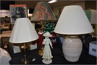 (3) Table Lamps & Lady Figurine