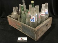 Wood Pepsi Crate and Bottles