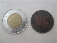 Une pièce (gros sous) de 1¢ du Canada de 1858