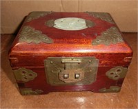 rosewood, brass and jade jewelry box 4" x 5"